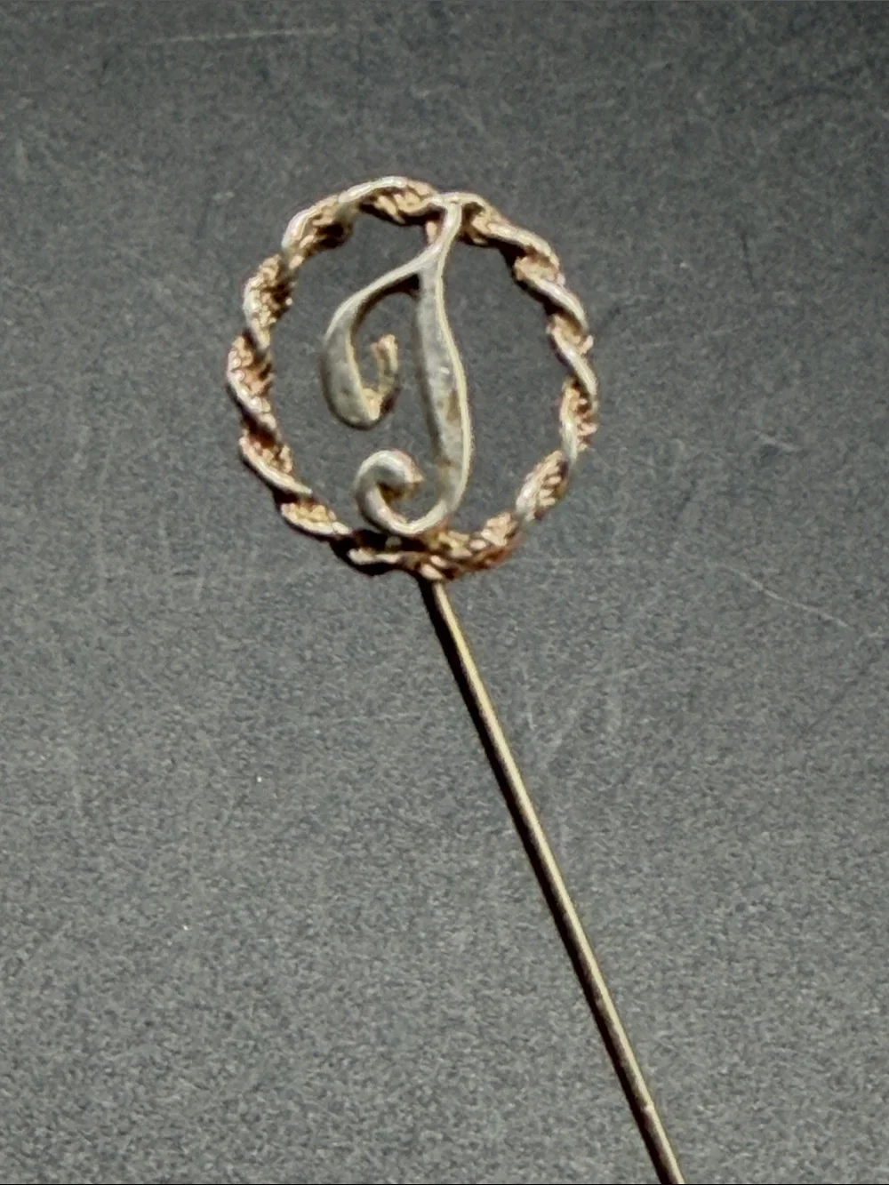 Vintage Letter J Silver Tone Metal Initial Stick Pin Brooch Jewelry Accessory